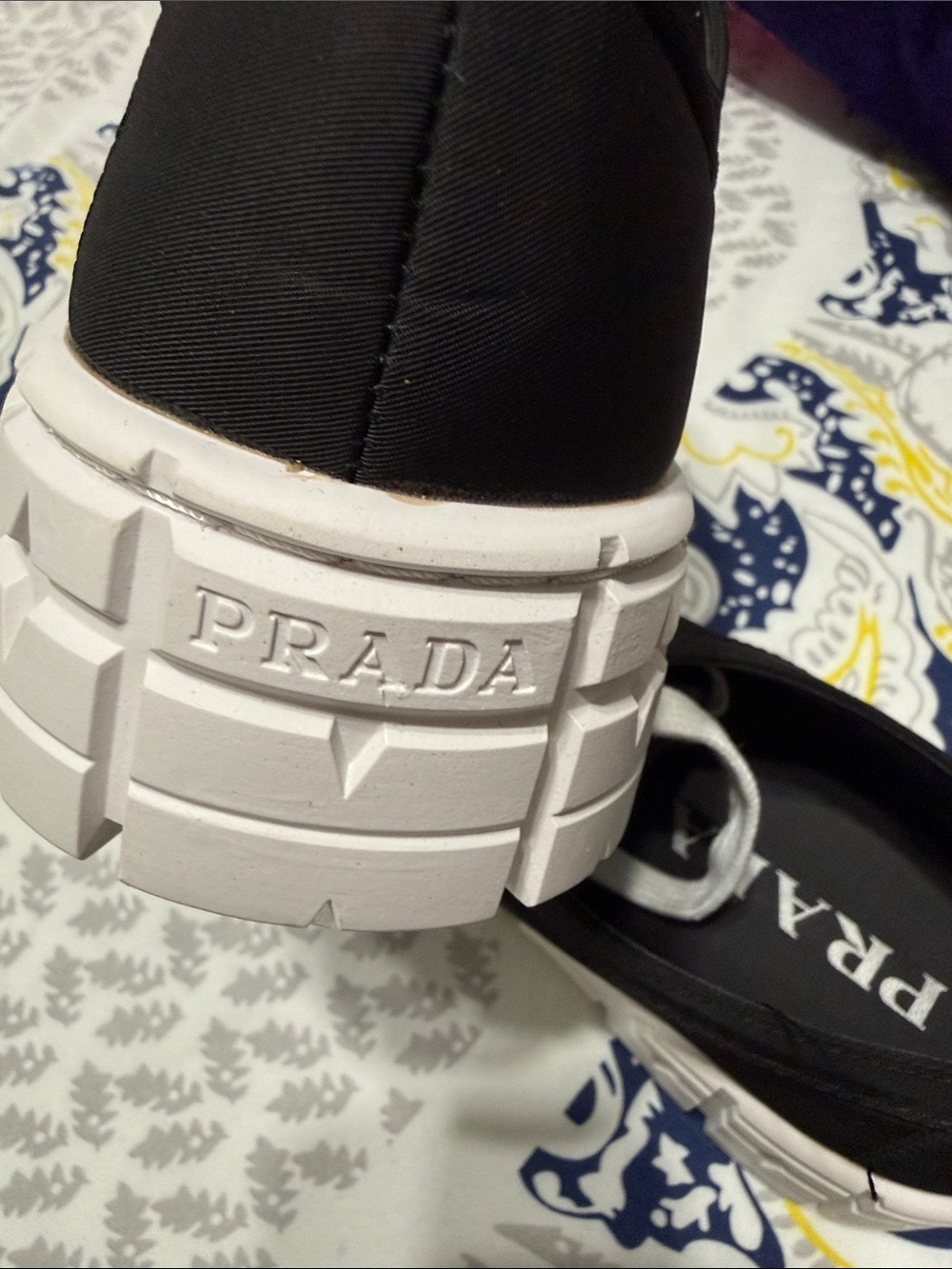 Prada Black Nylon Sneakers with White Platform Soles - Picture 4 of 7